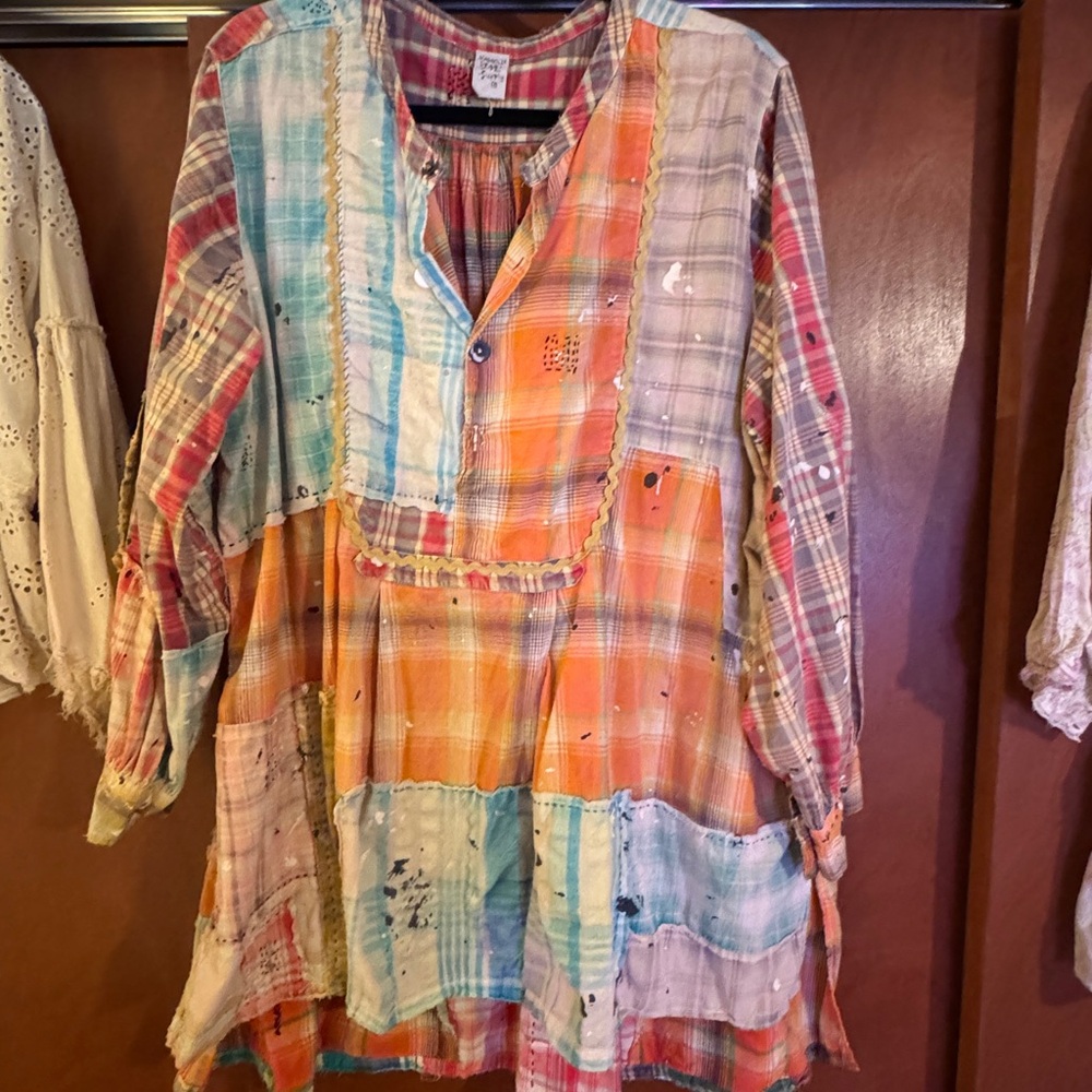 Boho Patchwork Plaid Tunic - Multicolor - image 1